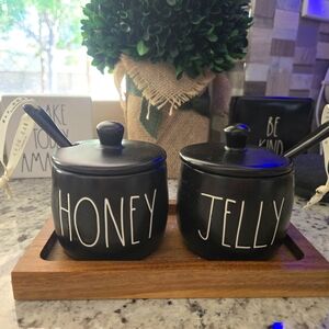 Rae Dunn Honey and Jelly Jar Set Black Jars Farmhouse Style